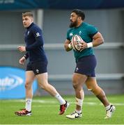12 March 2024; Bundee Aki, right, and Garry Ringrose during an Ireland rugby squad training session at the IRFU High Performance Centre at the Sports Ireland Campus in Dublin. Photo by Brendan Moran/Sportsfile