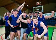 12 March 2024; The MICL team celebrate after their side's victory in the Basketball Ireland College Division 3 Men's finals match between Technological University of the Shannon, Midlands and Mary Immaculate College Limerick at National Basketball Arena Tallaght. Photo by Tyler Miller/Sportsfile