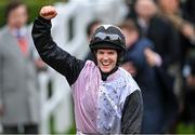 12 March 2024; Rachael Blackmore celebrates on Slade Steel after winning the Sky Bet Supreme Novices' Hurdle on day one of the Cheltenham Racing Festival at Prestbury Park in Cheltenham, England. Photo by David Fitzgerald/Sportsfile Photo by David Fitzgerald/Sportsfile