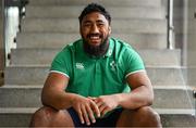 12 March 2024; Bundee Aki poses for a portrait after an Ireland rugby media conference at the IRFU High Performance Centre at the Sports Ireland Campus in Dublin. Photo by Brendan Moran/Sportsfile
