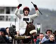 12 March 2024; Jockey David Bass celebrates aboard Chianti Classico after winning the Ultima Handicap Chase on day one of the Cheltenham Racing Festival at Prestbury Park in Cheltenham, England. Photo by Harry Murphy/Sportsfile