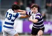 12 March 2024; Andrew Smyth of Terenure College in action against Donnacha Murray of Blackrock College during the Bank of Ireland Schools Junior Cup semi-final match between Blackrock College and Terenure College at Energia Park in Dublin. Photo by Sam Barnes/Sportsfile