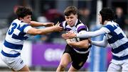 12 March 2024; Andrew Smyth of Terenure College in action against Donnacha Murray, left, and Cillian Hainbach of Blackrock College during the Bank of Ireland Schools Junior Cup semi-final match between Blackrock College and Terenure College at Energia Park in Dublin. Photo by Sam Barnes/Sportsfile