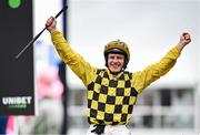 12 March 2024; Jockey Paul Townend celebrates aboard State Man after winning the Unibet Champion Hurdle Challenge Trophy on day one of the Cheltenham Racing Festival at Prestbury Park in Cheltenham, England. Photo by Harry Murphy/Sportsfile