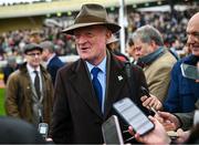 12 March 2024; Trainer Willie Mullins is interviewed after sending out State Man to win the Unibet Champion Hurdle Challenge Trophy after victory with on day one of the Cheltenham Racing Festival at Prestbury Park in Cheltenham, England. Photo by David Fitzgerald/Sportsfile