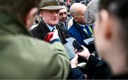 12 March 2024; Trainer Willie Mullins is interviewed after sending out State Man to win the Unibet Champion Hurdle Challenge Trophy after victory with on day one of the Cheltenham Racing Festival at Prestbury Park in Cheltenham, England. Photo by David Fitzgerald/Sportsfile