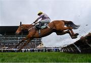 12 March 2024; Luccia, with James Bowen up, jumps the last during the Unibet Champion Hurdle Challenge Trophy on day one of the Cheltenham Racing Festival at Prestbury Park in Cheltenham, England. Photo by Harry Murphy/Sportsfile