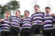 12 March 2024; Terenure College players sing after their side's victory in the Bank of Ireland Schools Junior Cup semi-final match between Blackrock College and Terenure College at Energia Park in Dublin. Photo by Sam Barnes/Sportsfile
