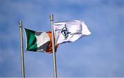 3 March 2024; The Kildare flag flying alongside the Irish tricolour before the Allianz Football League Division 2 match between Cork and Kildare at SuperValu Páirc Ui Chaoimh in Cork. Photo by Piaras Ó Mídheach/Sportsfile