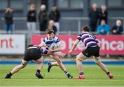 12 March 2024; Stephen Moloney of Blackrock College in action against Sean Ringwood, left, and Senan Gavin of Terenure College during the Bank of Ireland Schools Junior Cup semi-final match between Blackrock College and Terenure College at Energia Park in Dublin. Photo by Sam Barnes/Sportsfile