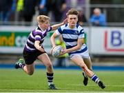 12 March 2024; Rhys Keogh of Blackrock College is tackled by Jamie Sharpe of Terenure College during the Bank of Ireland Schools Junior Cup semi-final match between Blackrock College and Terenure College at Energia Park in Dublin. Photo by Sam Barnes/Sportsfile