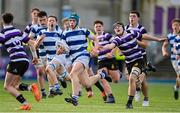 12 March 2024; Eoghan Rowlands of Blackrock College evades the tackle of Jack Walsh of Terenure College during the Bank of Ireland Schools Junior Cup semi-final match between Blackrock College and Terenure College at Energia Park in Dublin. Photo by Sam Barnes/Sportsfile