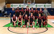 13 March 2024; The Griffith College Dublin squad before the Basketball Ireland Men's Colleges Division 1 final match between TUS Midwest and Griffith College Dublin at National Basketball Arena in Tallaght, Dublin. Photo by Piaras Ó Mídheach/Sportsfile