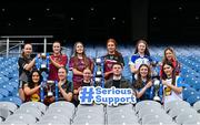 13 March 2024; In attendance at the Lidl All-Ireland Post-Primary Schools Finals Captains day at Croke Park in Dublin is Lidl Ireland partnership and events manager Jamie O Rourke, with players, front, from left, Mia Bennett of St Columba's Comprehensive School Glenties, Donegal and Meadhbh Hanley of Dunmore Community School, Galway, Ciara Brennan of St Attracta's Community School Tubbercurry, Sligo, Hazel Hughes of Our Lady's Secondary School Castleblayney, Monaghan and Beth Hoban of Sacred Heart School Westport, Mayo. Back row, from left, Katie Farragher of Presentation College Headford, Galway, Aoibhin Donohue of St Ronan's College Lurgan, Armagh, Hannah Lawless FCJ S.S. Bunclody, Wexford, Katie O'Meara of Loreto College, Cavan and Kate Brennan of Ballinrobe Community School, Mayo and Maisie Murphy of St Marys Macroom, Cork. The 2024 Finals will be contested at Senior and Junior levels, with three finals in each grade. All three Lidl All-Ireland PPS Senior Finals will be live-streamed. Photo by Brendan Moran/Sportsfile