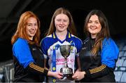 13 March 2024; In attendance at the Lidl All-Ireland Post-Primary Schools Finals Captains day at Croke Park in Dublin are, from left, Ruth Donnellan, Kate Brennan and Eimear Gorman of Ballinrobe Community School, Mayo. The 2024 Finals will be contested at Senior and Junior levels, with three finals in each grade. All three Lidl All-Ireland PPS Senior Finals will be live-streamed. Photo by Brendan Moran/Sportsfile