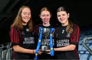 13 March 2024; In attendance at the Lidl All-Ireland Post-Primary Schools Finals Captains day at Croke Park in Dublin are, from left, Aoife Cooke, Ciara Brennan and Rebecca Staunton of St Attracta's Community School Tubbercurry, Sligo. The 2024 Finals will be contested at Senior and Junior levels, with three finals in each grade. All three Lidl All-Ireland PPS Senior Finals will be live-streamed. Photo by Brendan Moran/Sportsfile