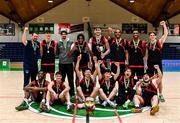 13 March 2024; Griffith College Dublin players celebrate after their side's victory in the Basketball Ireland Men's Colleges Division 1 final match between TUS Midwest and Griffith College Dublin at National Basketball Arena in Tallaght, Dublin. Photo by Piaras Ó Mídheach/Sportsfile