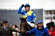 13 March 2024; Jockey Harry Skelton celebrates aboard Langer Dan after winning the Coral Cup Hurdle on day two of the Cheltenham Racing Festival at Prestbury Park in Cheltenham, England. Photo by David Fitzgerald/Sportsfile