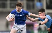 13 March 2024; Donal Manzor of St Mary’s College is tackled by James McMahon of St Michael’s College during the Bank of Ireland Schools Junior Cup semi-final match between St Michael's College and St Mary's College at Energia Park in Dublin. Photo by Daire Brennan/Sportsfile