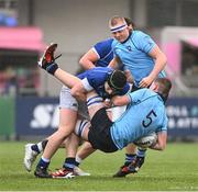 13 March 2024; Philip Lynch of St Michael’s College is tackled by Thomas Quigley of St Mary’s College during the Bank of Ireland Schools Junior Cup semi-final match between St Michael's College and St Mary's College at Energia Park in Dublin. Photo by Daire Brennan/Sportsfile