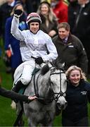 13 March 2024; Jockey Harry Skelton celebrates aboard Unexpected Party after winning the Johnny Henderson Grand Annual Challenge Cup Handicap Chase on day two of the Cheltenham Racing Festival at Prestbury Park in Cheltenham, England. Photo by Harry Murphy/Sportsfile
