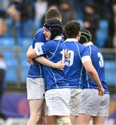 13 March 2024; Tom O’Keefe of St Mary’s College, left, and team-mate Joseph Dunne celebrate after the Bank of Ireland Schools Junior Cup semi-final match between St Michael's College and St Mary's College at Energia Park in Dublin. Photo by Daire Brennan/Sportsfile