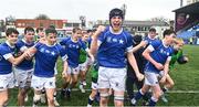 13 March 2024; James Whitty of St Mary’s College celebrates after the Bank of Ireland Schools Junior Cup semi-final match between St Michael's College and St Mary's College at Energia Park in Dublin. Photo by Daire Brennan/Sportsfile