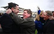13 March 2024; Trainer Dan Skelton, centre, celebrates after sending out Unexpected Party to win the Johnny Henderson Grand Annual Challenge Cup Handicap Chase on day two of the Cheltenham Racing Festival at Prestbury Park in Cheltenham, England. Photo by Harry Murphy/Sportsfile