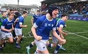 13 March 2024; James Whitty of St Mary’s College celebrates after the Bank of Ireland Schools Junior Cup semi-final match between St Michael's College and St Mary's College at Energia Park in Dublin. Photo by Daire Brennan/Sportsfile