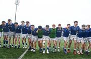13 March 2024; St Mary's College players celebrate after the Bank of Ireland Schools Junior Cup semi-final match between St Michael's College and St Mary's College at Energia Park in Dublin. Photo by Daire Brennan/Sportsfile