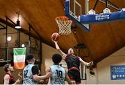 13 March 2024; Evan Blackmon of Griffith College Dublin during the Basketball Ireland Men's Colleges Division 1 final match between TUS Midwest and Griffith College Dublin at National Basketball Arena in Tallaght, Dublin. Photo by Piaras Ó Mídheach/Sportsfile