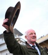 13 March 2024; Trainer Willie Mullins celebrates after his hundreth Cheltenham winner on day two of the Cheltenham Racing Festival at Prestbury Park in Cheltenham, England. Photo by Harry Murphy/Sportsfile
