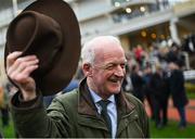 13 March 2024; Trainer Willie Mullins celebrates after his hundreth Cheltenham winner on day two of the Cheltenham Racing Festival at Prestbury Park in Cheltenham, England. Photo by David Fitzgerald/Sportsfile