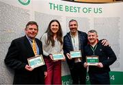 13 March 2024; Olympians and Olympic medallists, from left, David Wilkins, Annalise Murphy, Kenneth Egan and Paddy Barnes in attendance at a reception in Trinity College to celebrate 100 years of Team Ireland’s participation at the Olympics, and to officially reveal the names of the athletes who have represented Ireland in the Olympic Games since Ireland first competed as a nation in Paris 1924. Photo by Brendan Moran/Sportsfile