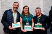 13 March 2024; Olympians Kenneth Egan, left, Claire Bergin and Paddy Barnes in attendance at a reception in Trinity College to celebrate 100 years of Team Ireland’s participation at the Olympics, and to officially reveal the names of the athletes who have represented Ireland in the Olympic Games since Ireland first competed as a nation in Paris 1924. Photo by Brendan Moran/Sportsfile