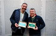 13 March 2024; Olympians Kenneth Egan, left, and Paddy Barnes in attendance at a reception in Trinity College to celebrate 100 years of Team Ireland’s participation at the Olympics, and to officially reveal the names of the athletes who have represented Ireland in the Olympic Games since Ireland first competed as a nation in Paris 1924. Photo by Brendan Moran/Sportsfile