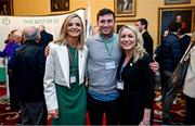 13 March 2024; Olympians Roisin McGettiga, left, and Billy Dardis, with Roisin Jones of OFI in attendance at a reception in Trinity College to celebrate 100 years of Team Ireland’s participation at the Olympics, and to officially reveal the names of the athletes who have represented Ireland in the Olympic Games since Ireland first competed as a nation in Paris 1924. Photo by Brendan Moran/Sportsfile