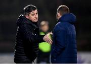8 March 2024; Bohemians manager Declan Devine shakes hands with Liam Burt of Shelbourne after the SSE Airtricity Men's Premier Division match between Bohemians and Shelbourne at Dalymount Park in Dublin. Photo by Stephen McCarthy/Sportsfile