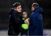 8 March 2024; Bohemians manager Declan Devine shakes hands with Liam Burt of Shelbourne after the SSE Airtricity Men's Premier Division match between Bohemians and Shelbourne at Dalymount Park in Dublin. Photo by Stephen McCarthy/Sportsfile