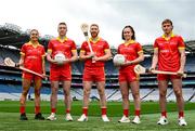 14 March 2024; Insomnia ambassadors, from left, Kilkenny camogie player Katie Power, Dublin footballer Paddy Small, Limerick hurler Cian Lynch, Meath footballer Emma Duggan and Galway hurler Conor Whelan at the launch of Insomnia’s 5-year partnership with the GAA/GPA, at Croke Park in Dublin. Photo by Stephen McCarthy/Sportsfile