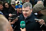 14 March 2024; Trainer Gordon Elliott is interviewed after sending out Teahupooto to win the Paddy Power Stayers' Hurdle on day three of the Cheltenham Racing Festival at Prestbury Park in Cheltenham, England. Photo by David Fitzgerald/Sportsfile