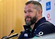 14 March 2024; Ireland head coach Andy Farrell speaks to the press during an Ireland rugby media conference at the Aviva Stadium in Dublin. Photo by Sam Barnes/Sportsfile