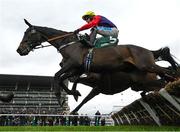 14 March 2024; Dashel Drasher, with Rex Dingle up, jump the last, first time round, during the Paddy Power Stayers' Hurdle on day three of the Cheltenham Racing Festival at Prestbury Park in Cheltenham, England. Photo by Harry Murphy/Sportsfile