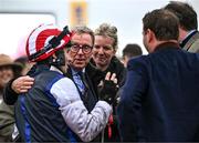 14 March 2024; Owner Harry Redknapp, centre, celebrates with jockey Ben Jones after Shakem Up'Arry won the TrustATrader Plate Handicap Chase on day three of the Cheltenham Racing Festival at Prestbury Park in Cheltenham, England. Photo by Harry Murphy/Sportsfile