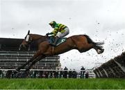 14 March 2024; Janidil, with Jody McGarvey up, jump the last during the Paddy Power Stayers' Hurdle on day three of the Cheltenham Racing Festival at Prestbury Park in Cheltenham, England. Photo by Harry Murphy/Sportsfile