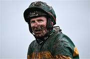 14 March 2024; Jockey Declan Lavery returns after pulling up during the Kim Muir Handicap Chase on day three of the Cheltenham Racing Festival at Prestbury Park in Cheltenham, England. Harry Murphy/Sportsfile