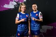 14 March 2024; Katie Lawlee, left, and Laura O'Neill during a Treaty United FC squad portrait session at UL North Campus in Limerick. Photo by Stephen McCarthy/Sportsfile