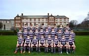 15 March 2024; The Terenure College squad during a team photograph ahead of their Bank of Ireland Leinster Schools Junior Cup Final. Photo by Ramsey Cardy/Sportsfile