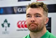 15 March 2024; Peter O'Mahony speaking during a press conference after an Ireland rugby captain's run at the Aviva Stadium in Dublin. Photo by Sam Barnes/Sportsfile
