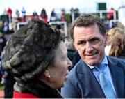15 March 2024; Former jockey Tony 'AP' McCoy with Princess Anne, Princess Royal, on day four of the Cheltenham Racing Festival at Prestbury Park in Cheltenham, England. Photo by David Fitzgerald/Sportsfile